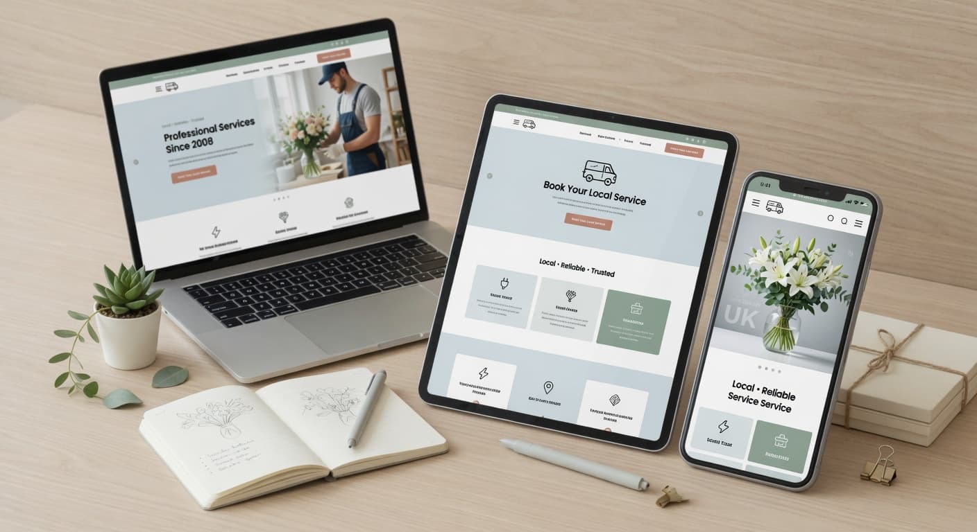 Clean, professional multi-device website experience created for small local UK businesses
